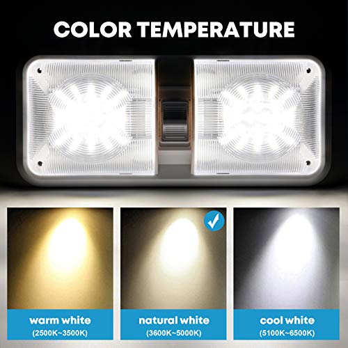Kohree 12V Led 640Lm Rv Ceiling Double Dome Light Rv Interior Lighting For Trailer Camper With On/Off Switch, Natural White 4000-4500K, 48X5050Smd #TOP2