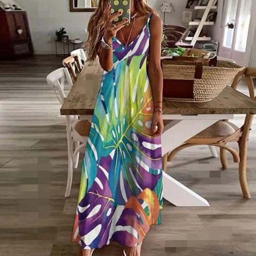 Robe tropicale monstera col V avec taille élastiquée