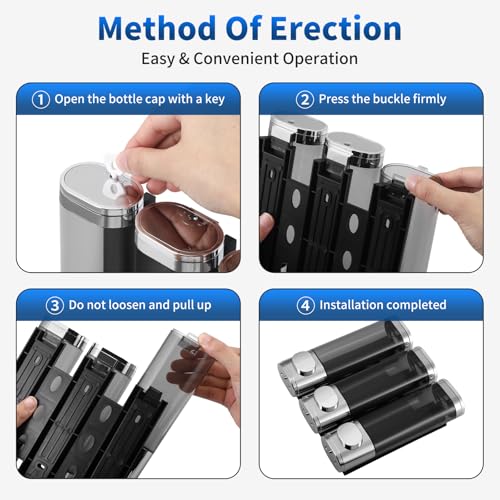 Dispenser per shampoo e balsamo, dispenser di sapone da parete a 3 camere per bagno, gel doccia e liquido per lavaggio a mano, per hotel, uffici, ristoranti