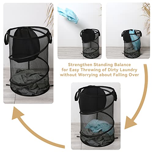 Collapsible Laundry Basket With Lid 1 Pack Foldable Mesh Hamper With Handles Pop Up Dirty Clothes Storage Room Organizer, Black #TOP6