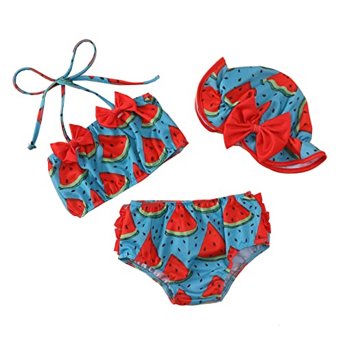 Genérico Traje de Baño Infantil con Sombrero de Girasol y Frutales para Niñas Bikini de Verano con Volantes y para Bebé Desde 3 Meses hasta 3 Años
