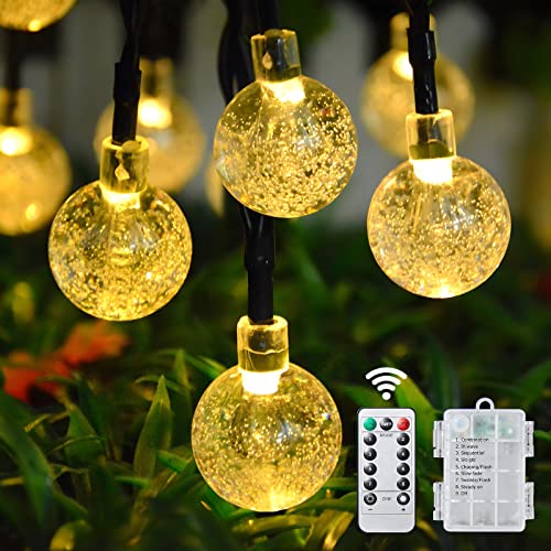 STANBOW Lichterkette Außen Batterie, 5M 50 LEDs Kristall Kugel Lichterkette Warmweiß mit 8 Modi und Timer, IP65 Wasserdicht für Balkon, Garten, Party, Halloween, Weihnachten, Aussen, Innen Deko
