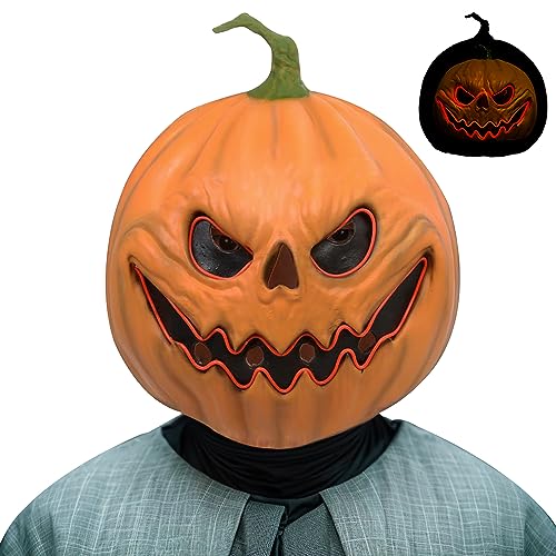 Calabaza, Toy HugOutdoor - Máscara de calabaza aterradora de Halloween para cosplay, máscara de látex con luz LED, máscara de cabeza completa de calabaza, para fiesta de...