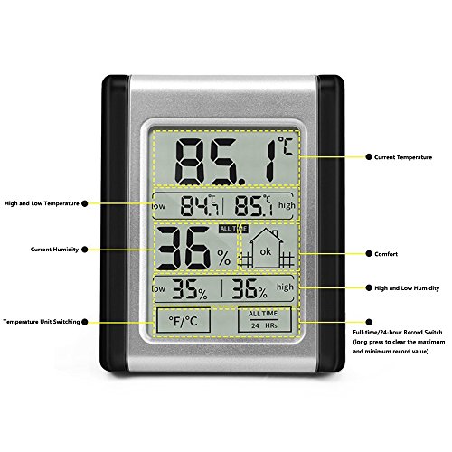 Electronic Hygrometer & Thermometer, High-Low Double Display Touch-Screen Digital Hygrothermograph, Wet Dry Comfort Weather Temperature Humidity Monitoring Testing Tool For Indoor Home Use #TOP1