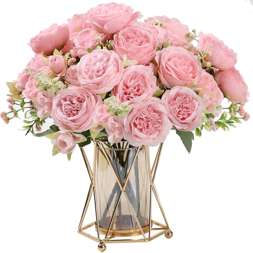 HNVNER 2 Bouquets Pivoines Artificielles en Soie Bouquets pour Fête de Mariage, Centre de Table, Décoration, Rose