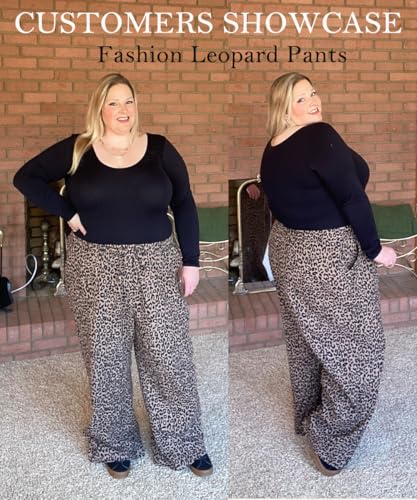 TIYOMI Plus Size Pants for Women Drawstring Palazzo Pants Wide Leg Leopard Pant Summer Beach Pant Casual Vacation Outfits 3X Flowy Lounge Trousers with Pockets 3XL 22W 24W4