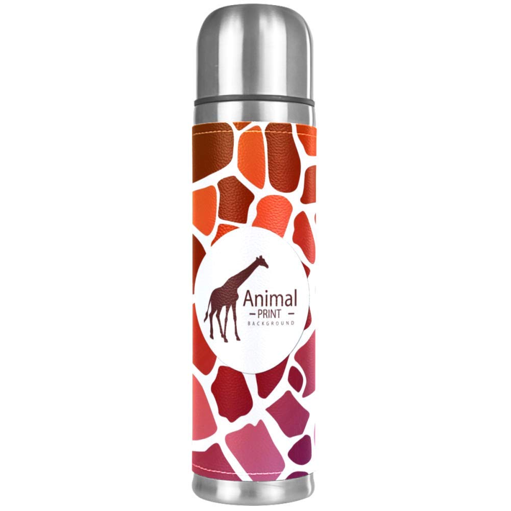BEUSS Aquarell Hirsch/Giraffe Edelstahl Isolierflasche 500 Ml - Auslaufsicher, Mit Lederhülle