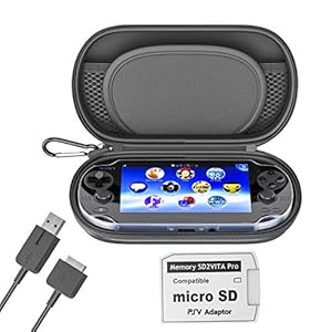 Skywin Kit for PS Vita – PS Vita Carry Case, Charging Cable, and Micro SD Memory Card Adapter Compatible with PS Vita 1000/2000 3.6 or HENkaku System