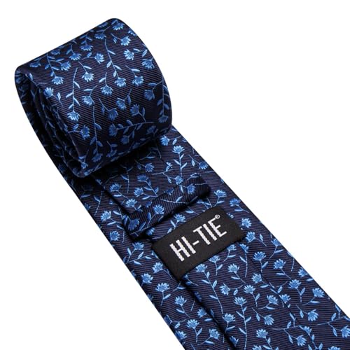 Image of Hi-Tie 70 inches Ties for Men Silk Extra Long Necktie and Pocket Square Cufflinks Set Men Big and Tall Tie Business