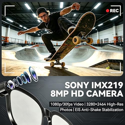Image of AI Smart Glasses with Camera,8MP Camera Glasses,1080P Anti-Shake Video Recording, Real Time Translation,AI Voice Assistant,Object Recognition,Bluetooth Sunglasses for Men Women(Transparent Lenses)