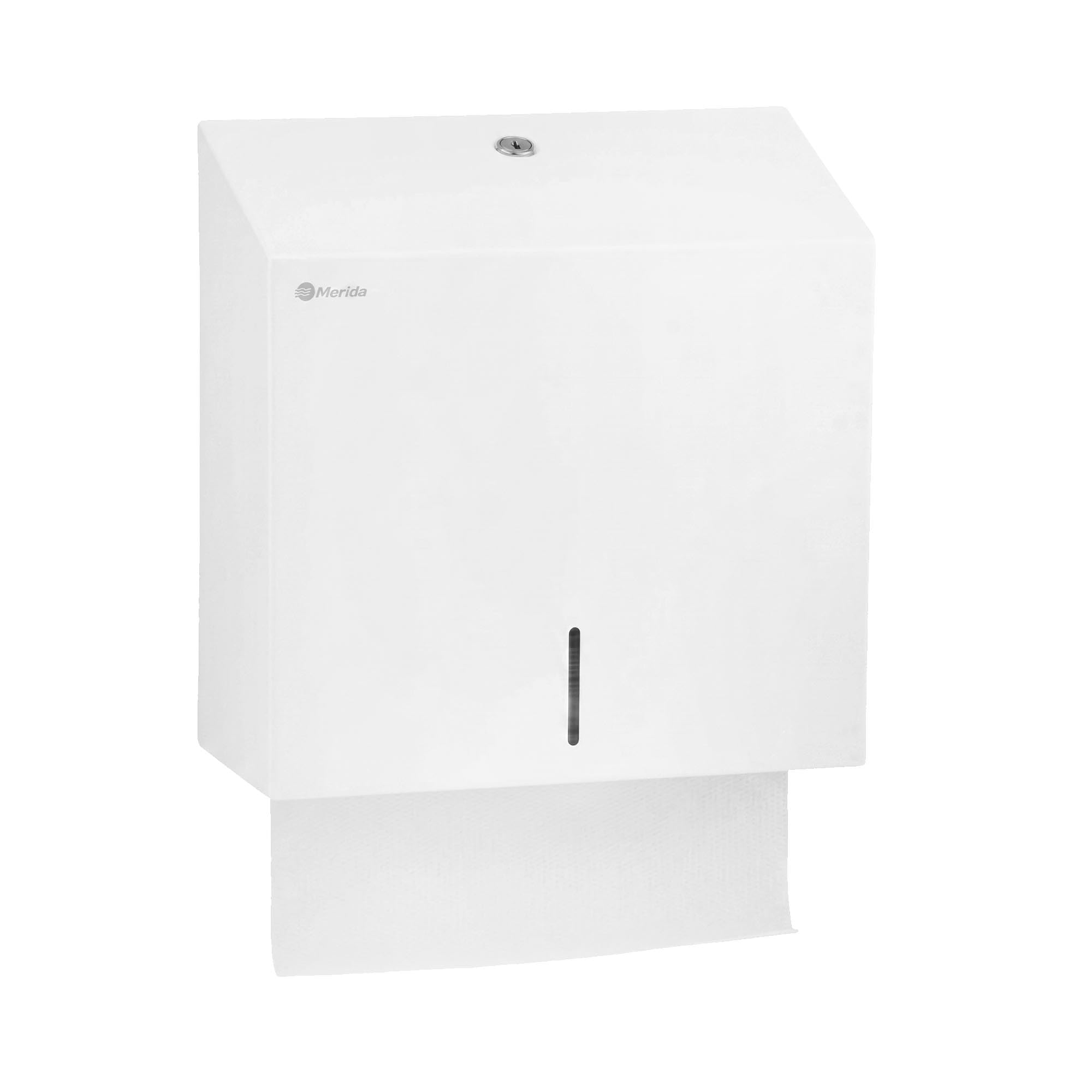 Merida Dispenser asciugamani carta parete 26cm 500 fogli 13 formati bagno ufficio hotel ristorante toilette pubblica horeca acciaio inox bianco serratura indicatore livello montaggio a muro igienico