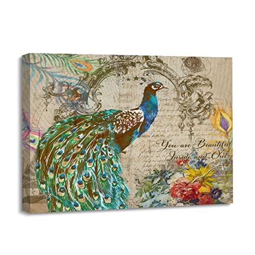 Póster de pavo real decorativo Yelolyio y arte de pared botánico para salón moderno