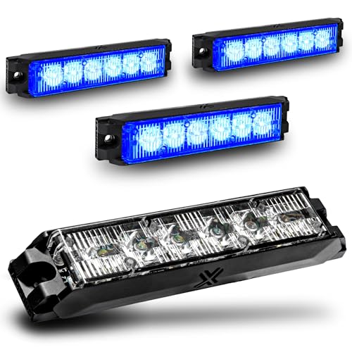 Image of LAMPHUS 4pc NanoFlare 5 inch 6W Blue LED Surface Mount Police Grill Strobe Warning Light [SAE Class 1] 12V Rectangle Grille Flashing Emergency Fire Lights for EMS Firefigher Responder Vehicle