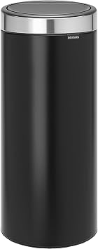 Brabantia 30 L Kitchen Touch Bin New Matt Black/Matt Steel FPP Removable Lid, Soft-Touch Open, Easy Clean Rubbish Waste Bin + Free Bin Bags