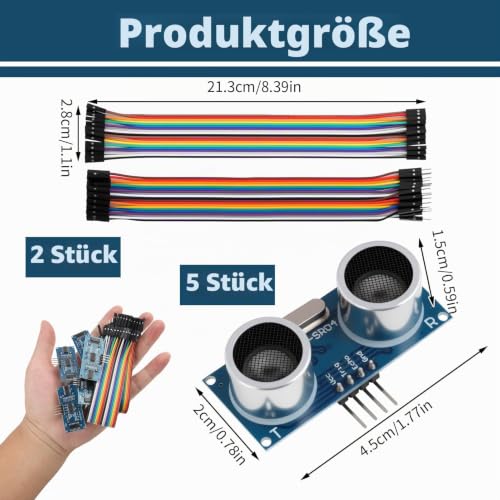 5 Stück HC-SR04 Ultraschallsensor Distanzsensor Set, Compatible für Arduino, HC-sr04 Ultrasonic Sensor, Entfernungsmesser, Ultraschallmodul für Messprojekte und DIY-Anwendungen