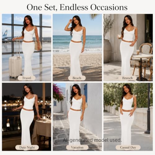 Image of Two Piece Skirt Set Women Maxi Long Skirt and Top Outfit