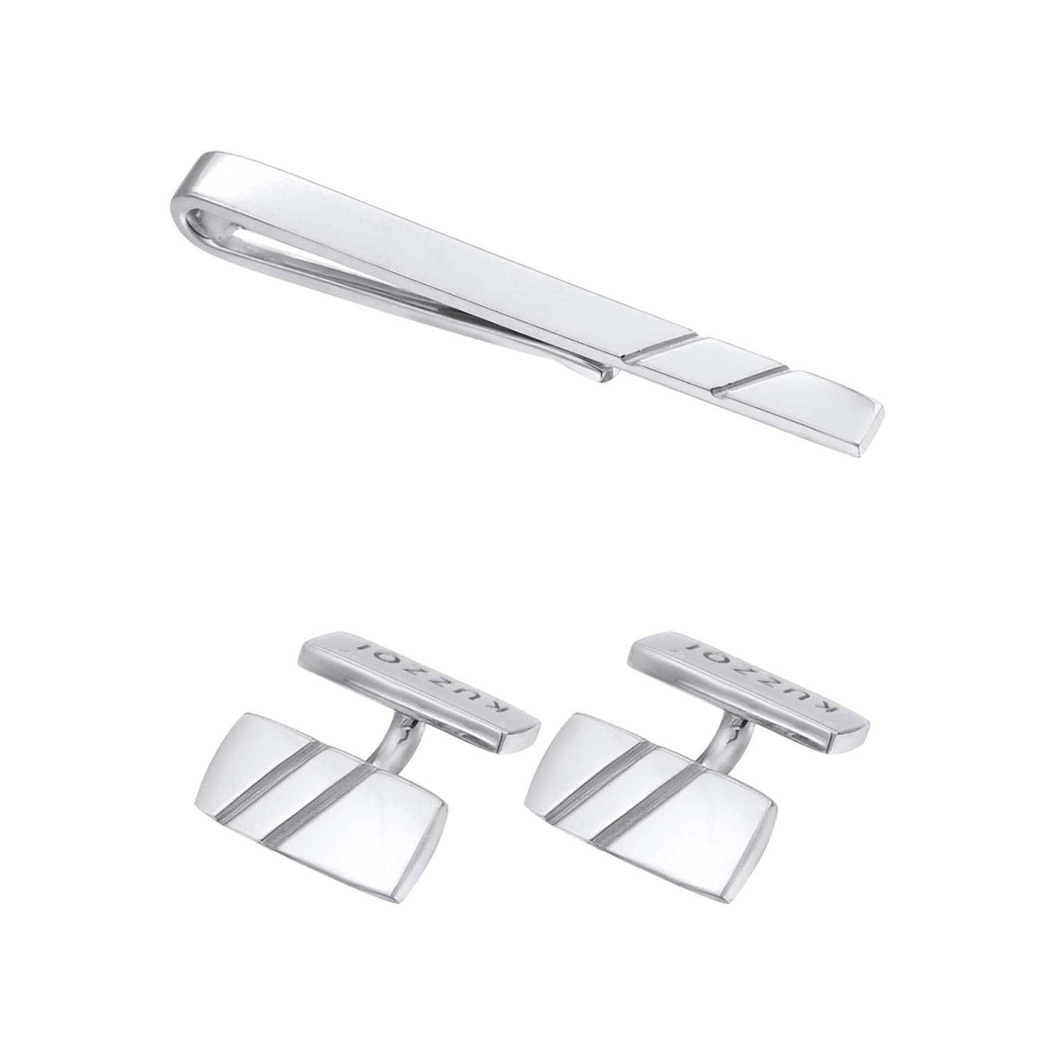 Kuzzoi Manschettenknöpfe & Krawattennadel für Herren im klassischen Design, Herren Accessoire Set aus 925 Sterling Silber mit modischen Details, Männer Geschenk für Hochzeit und Geburtstag
