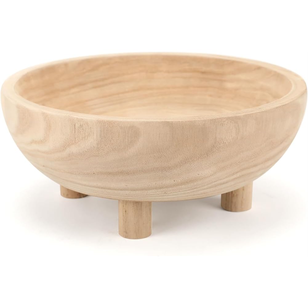 CTRLZS Decorative Wooden Bowl, 11" Large Wood Fruit Bowl for Kitchen Counter Key Bowl for Entryway Table Wood