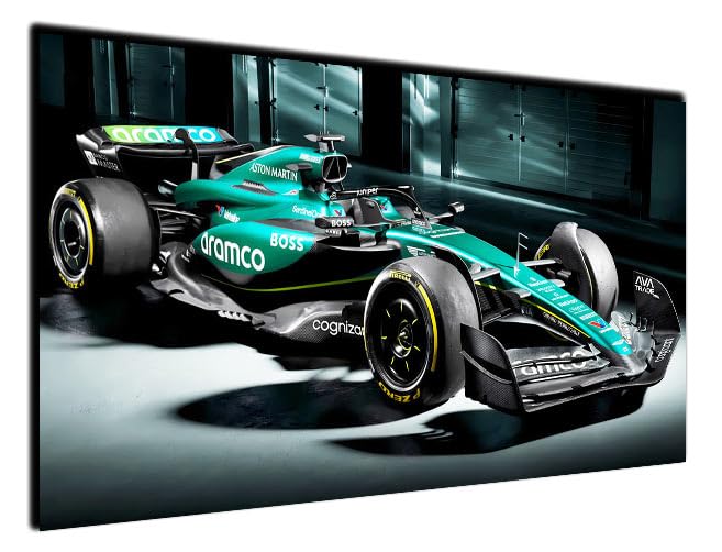 Cuadros Decorativos para pared sobre madera, Cuadro Decoración Salón Modernos, Dormitorios, Habitación, SIN Marco, Coche Formula 1 2024 Aston Martin AMR24, Fernando Alonso, (29 x 50 cm)