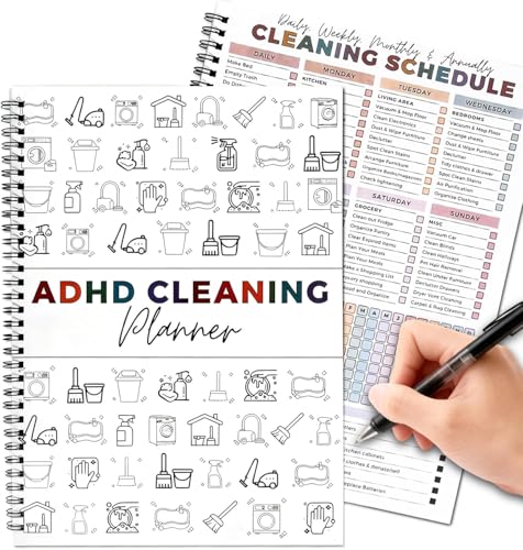 ADHD Cleaning Planner for Adults, Cleaning Planner Daily Weekly Monthly Home Organization & Chore Chart Schedule with Checklists,Household Management System for Women & Men with Focus-Friendly Layout