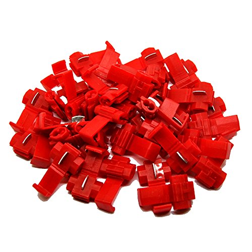MUYI 100 Pcs Red Electrical IDC 0.5-1.0mmÂ² Wire Connector Double Run or Tap 22-18 AWG (Tap), 18-14 AWG (Run) 0.75x1.26inches. (WxL) 10A Max. Current Flame Retardant One Pack (Red)