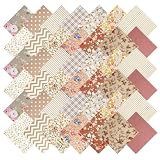 42Pcs Brown Charm Packs for Quilting, 100% Cotton Fabric Squares 5 x 5Inch Pre-Cut Quilted Fabric Floral Patchwork for Sewing DIY Craft(Brown)