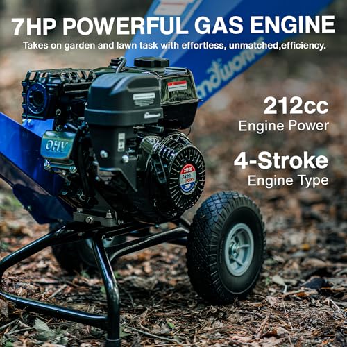 Landworks Wood Chipper Shredder Mulcher, Heavy Duty, 7 HP Gas Powered, Compact Rotor Assembly, 3 Inch Max Capacity