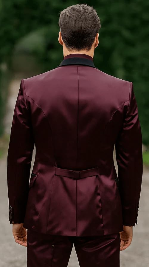 Sateen Fabric Suit - Shiny Tuxedo - Prom Suit - Groom Tuxedos - Burgundy3