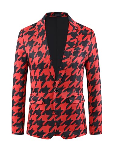 Lars Amadeus Houndstooth Pattern Blazers for Men's Prom Plaid Suit Jacket Business Sport Coats