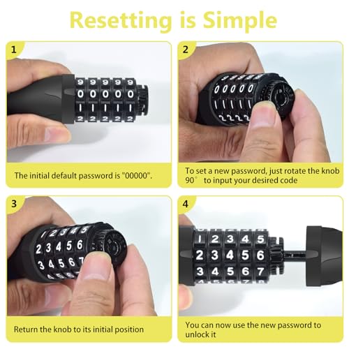 Topcrown Bike Chain Lock 3.2Ft Long High Security Heavy Duty Anti Theft, 5 Digit Combination Resettable Keyless Bicycle Lock for Bike/Electric Scooter/Ebike/Motorcycle(Lemon Yellow)