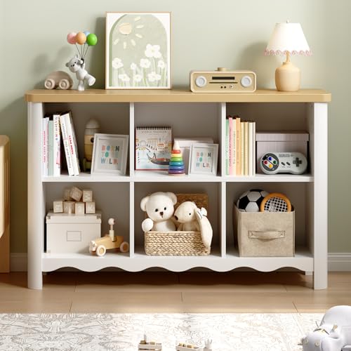 Image of Lefurture 6 Cube Storage Organizer, 28 Inch Kids Low Storage Cabinet, Toddler Toy Storage Bookcase and Bookshelf for Kids Rooms, Playroom, Nursery, Living Room, Rounded Corners & Anti-Tip