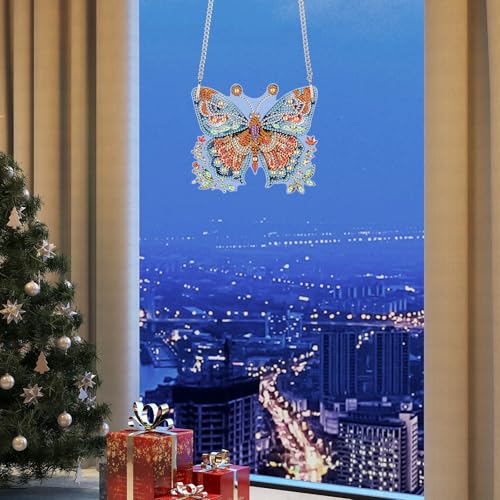 Image of Butterfly Diamond Painting Pendant Kit for Adults, DIY Acrylic Special Shaped Rhinestone Diamond Art Hanging SunCatcher, Window Wall Door Decor for Home Garden, Valentine's Day Birthday Gift