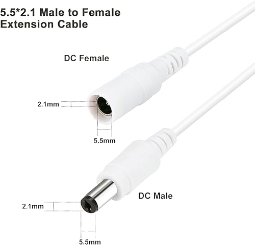 Miniatura 12 de Cable de extensión de alimentación CC de 16.5 pies, enchufe de 0.083 in x 0.217 in, compatible con cable adaptador de CC de 12 V para cámara de Negro