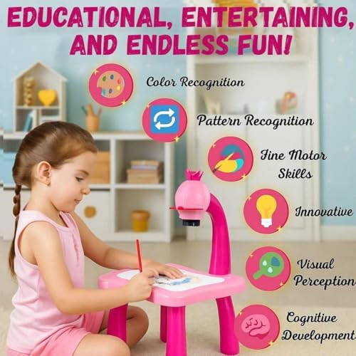Image of Dimitra Plastic Drawing Projector Table for Kids | Trace & Draw with Light-Music | Smart Projector Sketcher Desk | Learning Projection Painting Machine for Boy Girl 3 + Years Old (Multicolour)