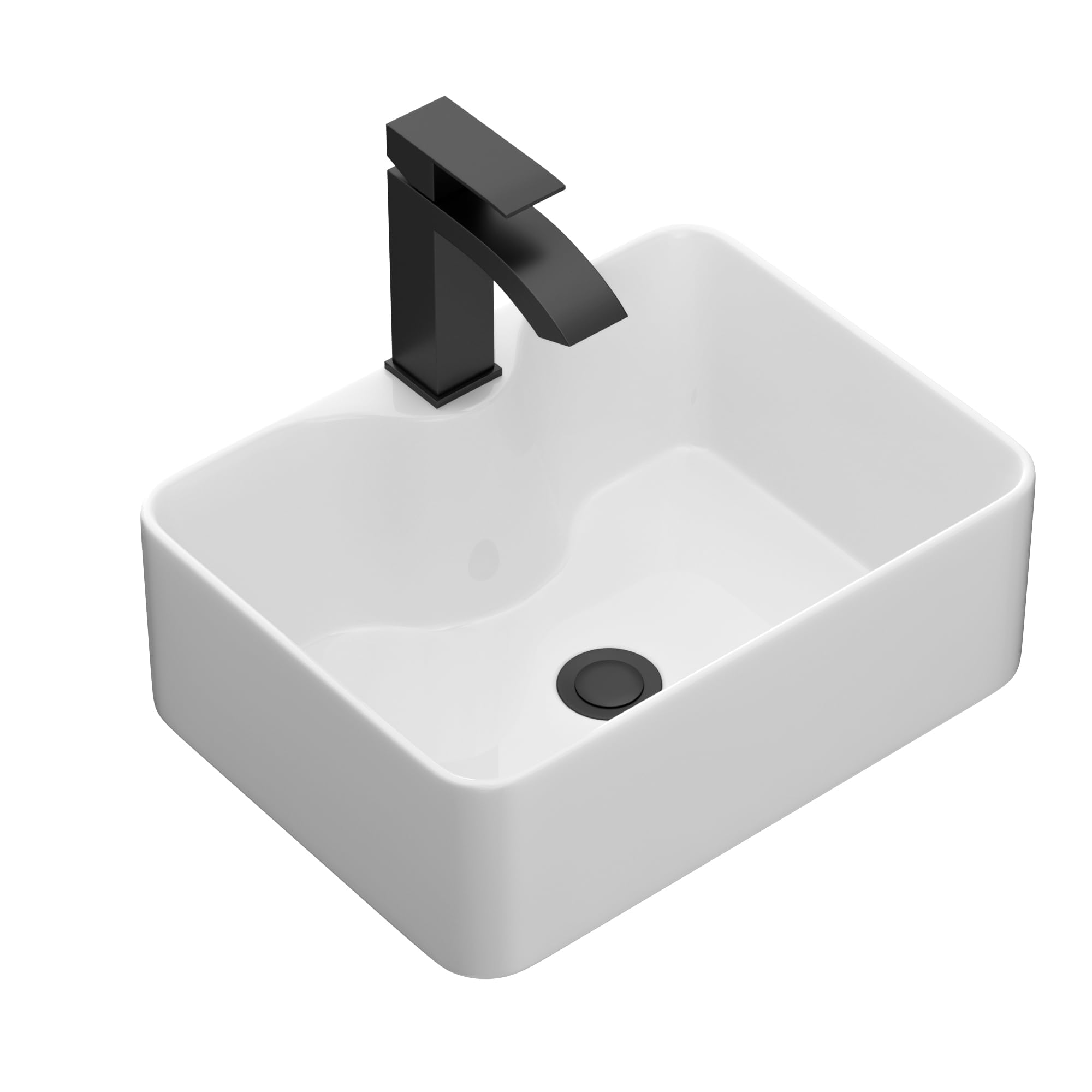 Lordear Bathroom Vessel Sink 16"x12" Rectangle Above Counter White Porcelain Ceramic Modern Vanity Sink Art Basin with Faucet Hole Black Faucet and