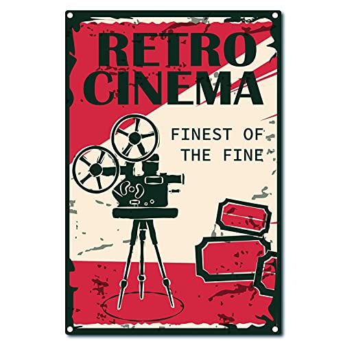 CREATCABIN Carteles de Chapa Retro Cinema Vintage Metal Decoración de Pared Decoración Arte Mural Colgante Pintura de Hierro Hogar Jardín Cocina Sala de Estar Garaje Cartel Placa 12 x 8 Pulgada