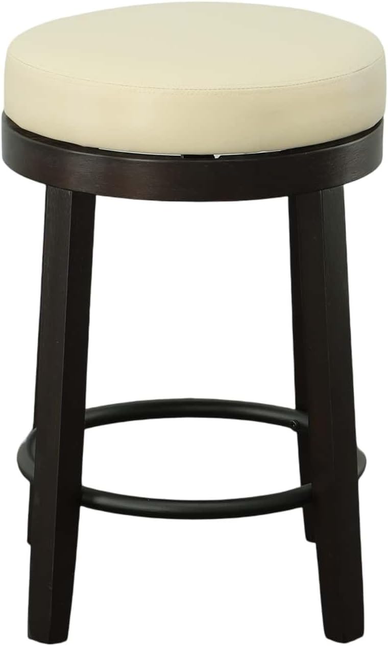 Carolina Chair & Table Easton Set of 2 Swivel 24" Round Counter Stool - Sturdy Solid Wooden Frame Faux Leather Seat Accent Stool - Modern Style Furniture for Bar, Dining, Kitchen (Cream/Espresso)