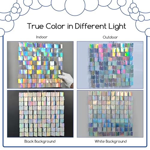 Image of COKAOBE Iridescent Silver Shimmer Wall Backdrop, 24 Panels Square Sequin Shimmer Backdrop, Photo Backdrops for Birthday, Anniversary, Wedding, Graduation & Bachelorette Party Decoration