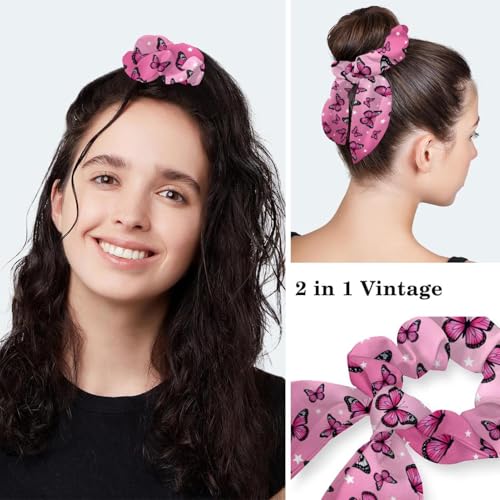 Image of Colored Butterflies Scrub Caps Women Ponytail, Adjustable Bouffant Surgical Caps with Button, Nurse Hats Long Hair