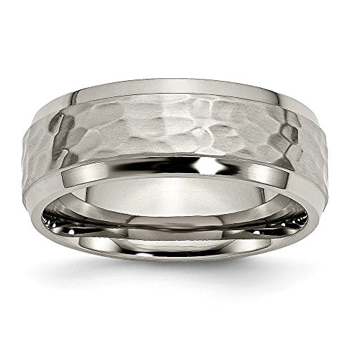 Solid Titanium 8mm Men's Beveled Edge, Hammered and Wedding Band Ring Comfort-Fit