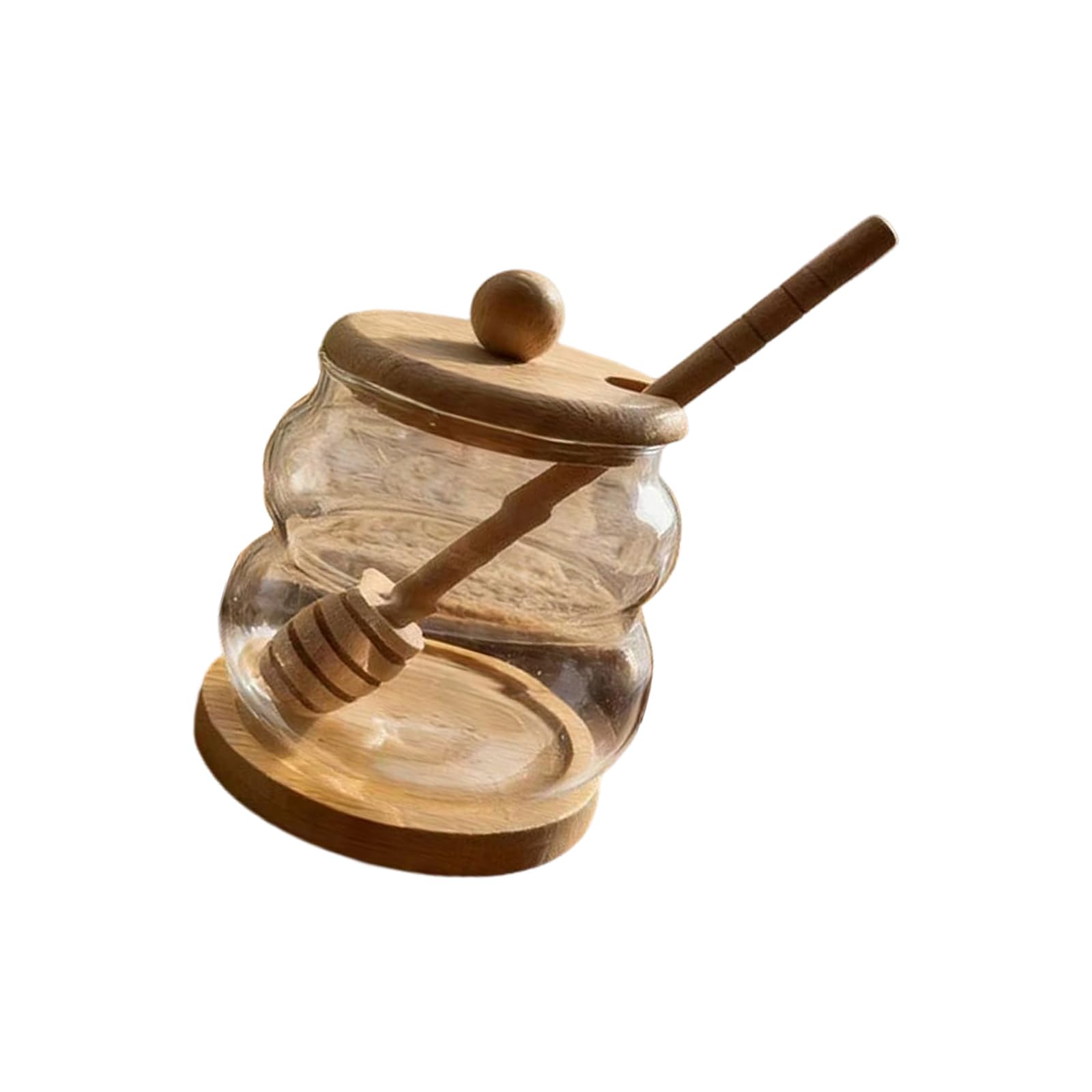 our fave Shatterproof High Borosilicate Glass Storage Jar with Wooden Stirring Stick and Lid Honeys Storage Bottle for Kitchen Dear Dispenser with Stirrer