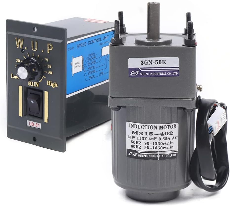 Variable Speed Geared Motor, 110V AC Gear Reduction Motor Adjustable Single-Phase High Torque Electric Gear Motor with Speed Controller 0-27RPM 15W 50K(Reduction Ratio 1:50)