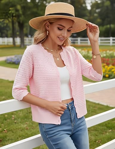 Image of GRACE KARIN Womens 3 /4 Sleeve Cardigan Sweater, Lightweight Cropped Cardigan Trendy, Dressy Casual Crochet Bolero Shrugs