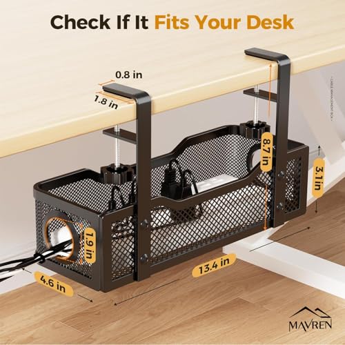 Image of Under Desk Cable Management Tray, Cable Organisers, Cable Management Tray for Power Strips, Extension Boards & Wires, Metal Cable Organizer Rack for Home & Office (Black)