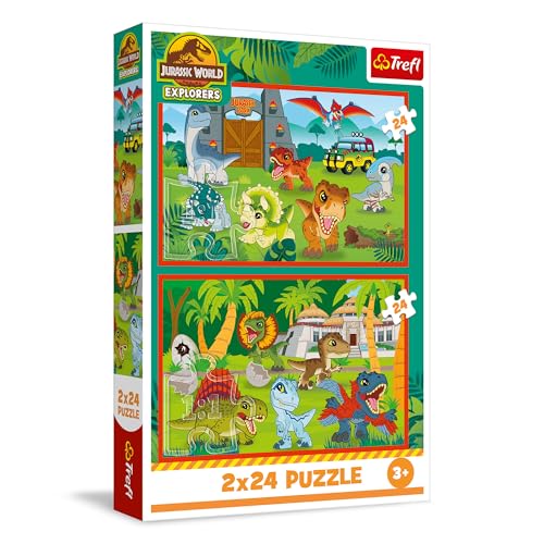 Trefl Jurassic World, Pequeños 2en1: Marvel, and His Amazing Friends, Spidey y los Dinosaurios-2 x 24 Piezas, Set de Dos puzles para niños a Partir de 3 años, Multicolor (34437)