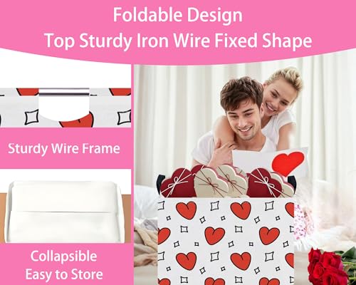 Image of Valentines Day Basket for Kids Heart Shaped Empty Storage Bins for Gifts with Handles Room Decor (Diamond Red Love)