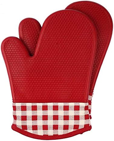 Jonhen Heat Resistant Oven Gloves with Cotton Lining, Silicone Holders for Kitchen, Cooking, Baking, Grilling, Barbecue, Red, Large Jonhen Heat Resistant Oven Gloves with Cotton Lining, Silicone Holders for Kitchen, Cooking, Baking, Grilling, Barbecue, Red, Large