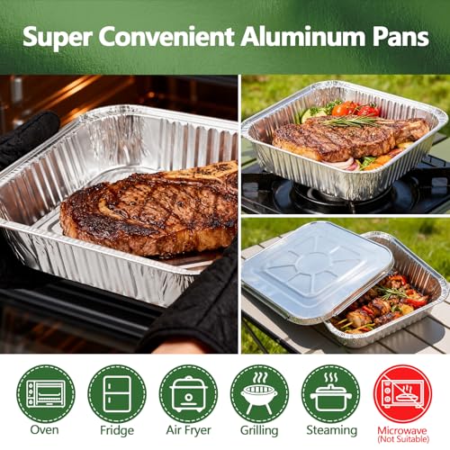 Image of Thickened 20 Pack Heavy Duty Aluminum Pans, 8x8 Small Disposable Aluminum Baking Pans, Square Tin Foil Roasting Tray for Cooking, Meal Prep, Catering, Events, Carton Packaging