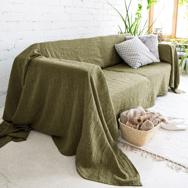 AITIHYA France Linen Sofa Covers For Living Room Flax Soft Removable Sofa Cushion Cover Protector Washable Couch Covers 1/2/3 Seat-olive green,150X200cm