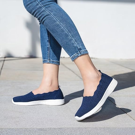 Image of Puxowe Women's Slip-On Walking Shoes | Lightweight Knit Sneakers with Memory Foam Insole, Breathable & Wide Fit Available for Daily Walking, Casual & Travel